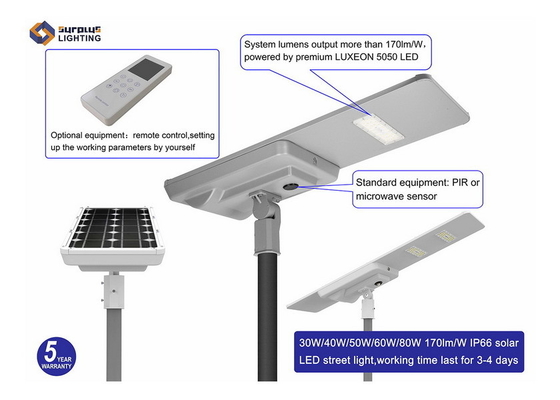 Shining-star 190 lm/W 60W IP66 Integrated Intelligent Solar LED Street Light TUV CB CE SAA Approved Outdoor Lighting